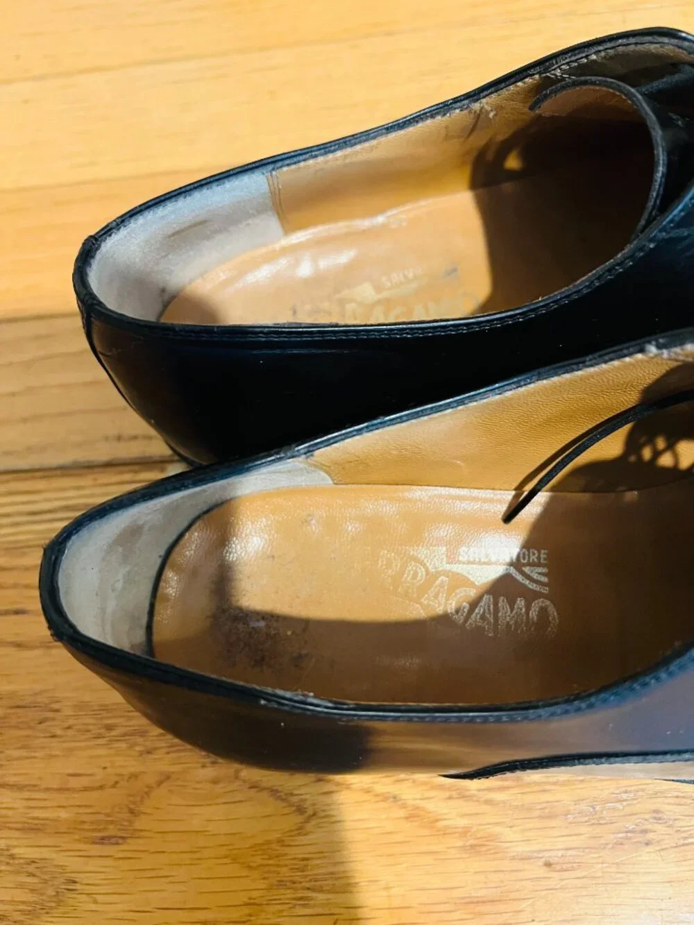 Salvatore Ferragamo Black Leather Cap Toe Oxford Dress Shoes US 10 Made in Italy